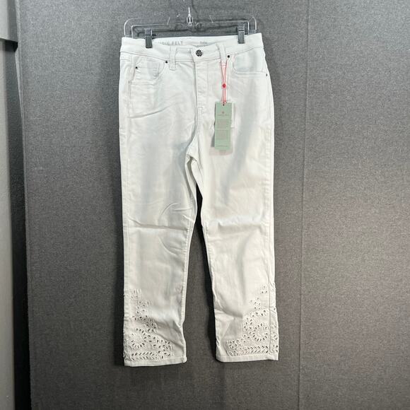 Laurie Felt Regular Daisy Floral Embroidered Ankle Jeans White, Reg 10 - Picture 1 of 14